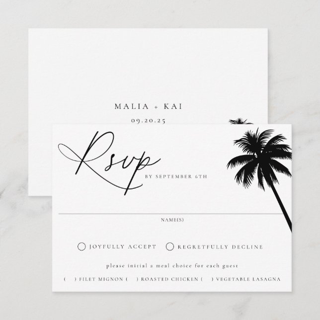 Contemporary Coastal Chic Meal Choice Wedding RSVP Card (Front/Back)