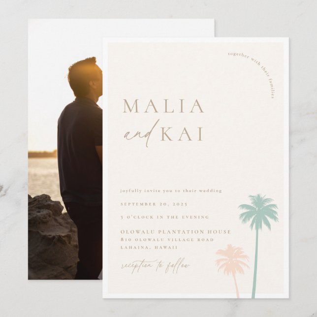 Contemporary Coastal Chic Wedding Photo Invitation (Front/Back)