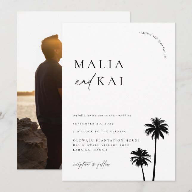 Contemporary Coastal Chic Wedding Photo Invitation (Front/Back)