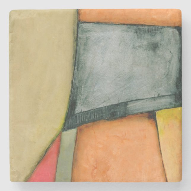 Contemporary Colourful Geometric Shapes Stone Coaster (Front)