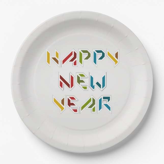 Contemporary, Colourful New Years Eve Paper Plates (Front)