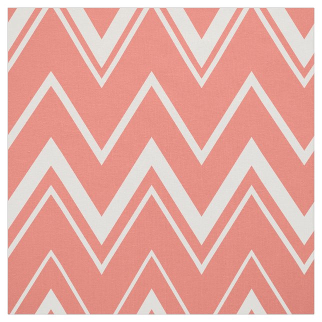 Contemporary coral and white chevron pattern fabric (Swatch)