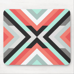 Contemporary Coral Mint Geometric Design Mouse Mat