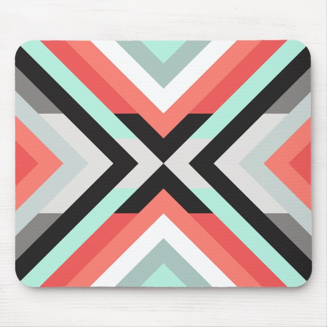 Contemporary Coral Mint Geometric Design Mouse Mat (Front)