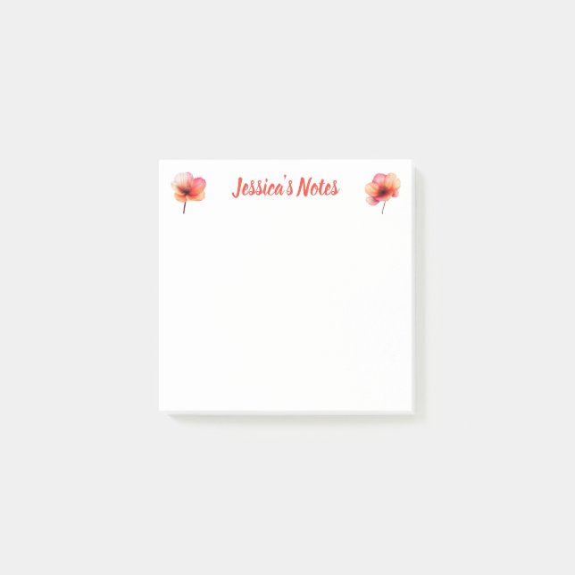 Contemporary Coral Orange Floral Post-it Notes (Front)