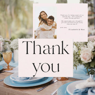 Contemporary  Couple Photo Blush Wedding Thank You Card