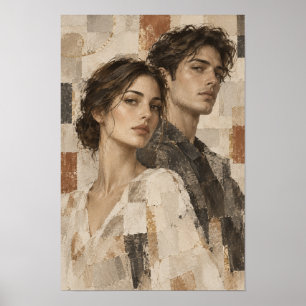 Contemporary Couple Portrait Neutral Abstract Wall Poster