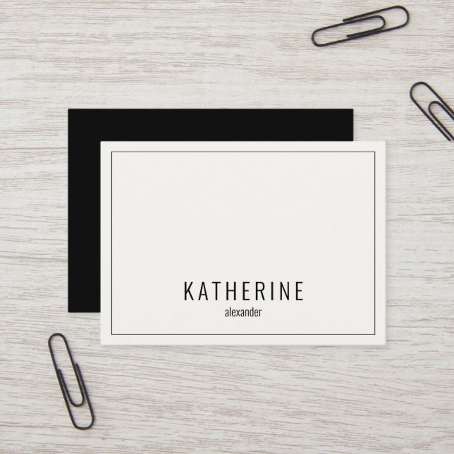 Contemporary Cream & Black Simple Business Card (Front/Back In Situ)