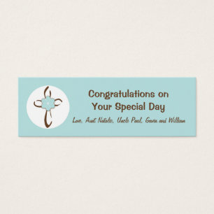 Contemporary Cross Gift Tag in Blue and Brown
