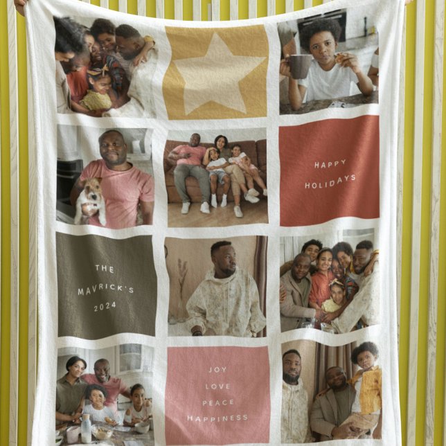Contemporary Cube Photo Grid Christmas Fleece Blanket (Creator Uploaded)
