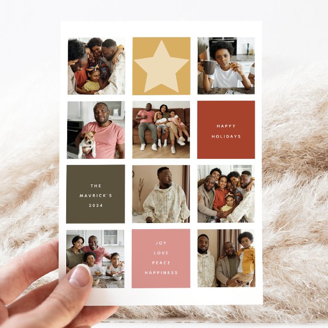 Contemporary Cube Photo Grid Christmas Holiday Card (Creator Uploaded)