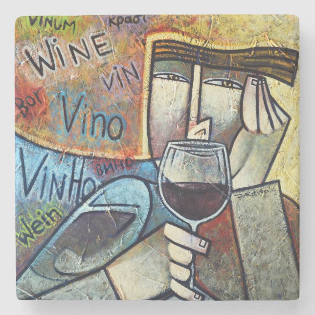 Contemporary Cubist Wine Art Marble Coaster (Front)