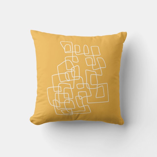 Contemporary Cute Yellow Modern Abstract Line Art  Cushion (Front)