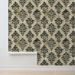 Contemporary damask pattern with black ornaments wallpaper