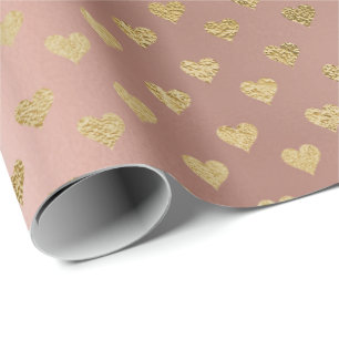 Contemporary  Delicate Hearts Pink Rose Gold  Glam Wrapping Paper