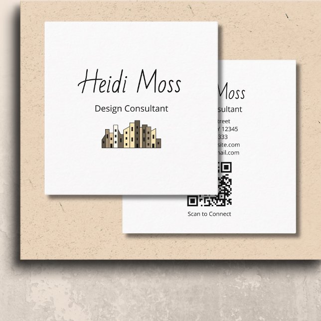Contemporary Design Consultant QR code Modern Square Business Card (Creator Uploaded)