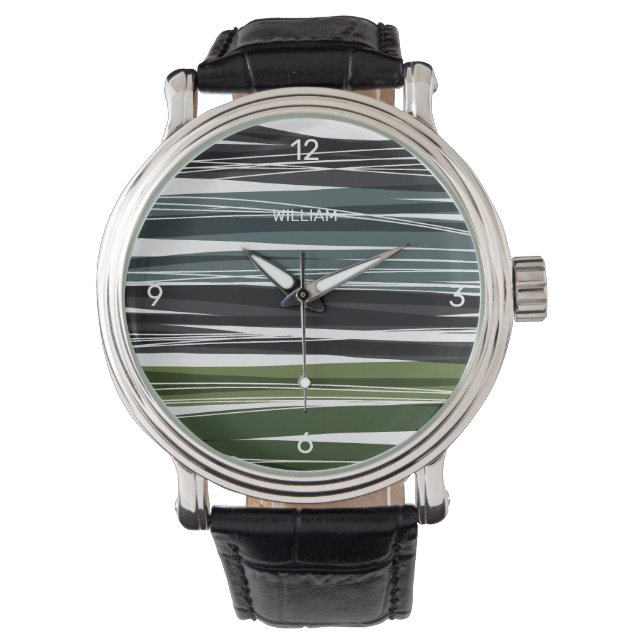 Contemporary Design Green Wavy Personalise  Watch (Front)