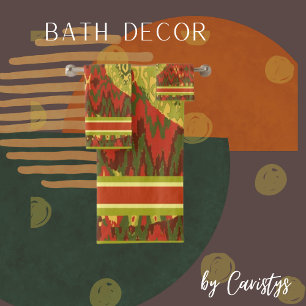 Contemporary Design in Olives, Rusts, Gold Bath Towel Set