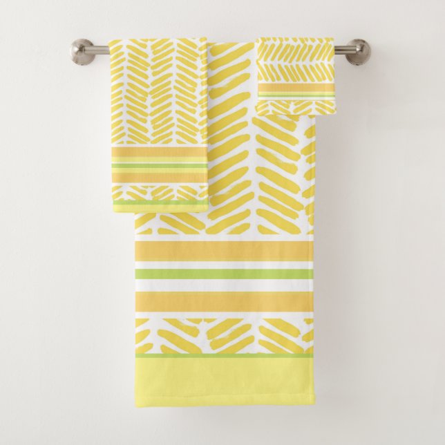 Contemporary Design Yellow, Green, Orange, White Bath Towel Set (Insitu)