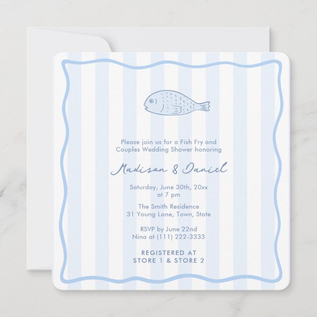 Contemporary Doodle Fish Fry Engagement Party Invitation (Front)