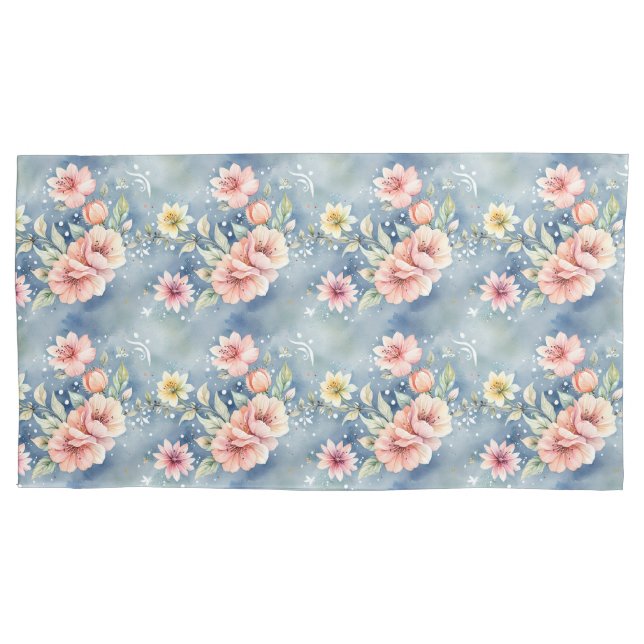 Contemporary Dream Pink & Blue Floral Pillowcase (Front)
