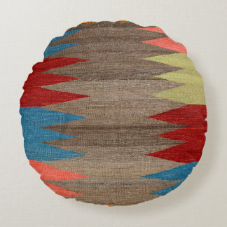 Contemporary Dusty Blue Grey Striped  Round Cushion