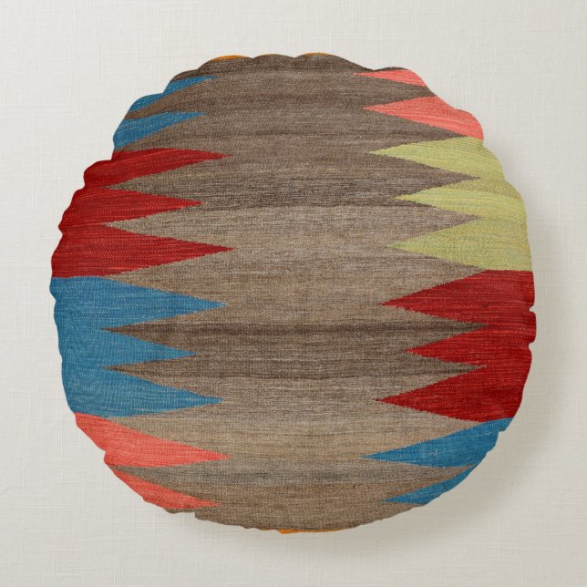 Contemporary Dusty Blue Grey Striped  Round Cushion (Front)