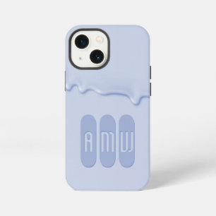 Contemporary Dusty Blue Paint Dripping Monogram iPhone 13 Mini Case