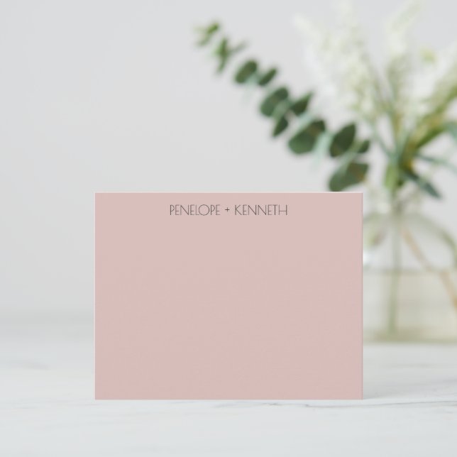 Contemporary Dusty Blush Minimalist Couple Name Card (Standing Front)