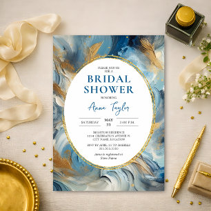Contemporary Elegance: Blue Gold Bridal Shower Invitation