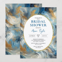 Contemporary Elegance: Blue Gold Bridal Shower Invitation