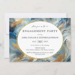 Contemporary Elegance: Blue White Gold Engagement Invitation