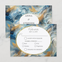 Contemporary Elegance: Blue White Gold RSVP Card