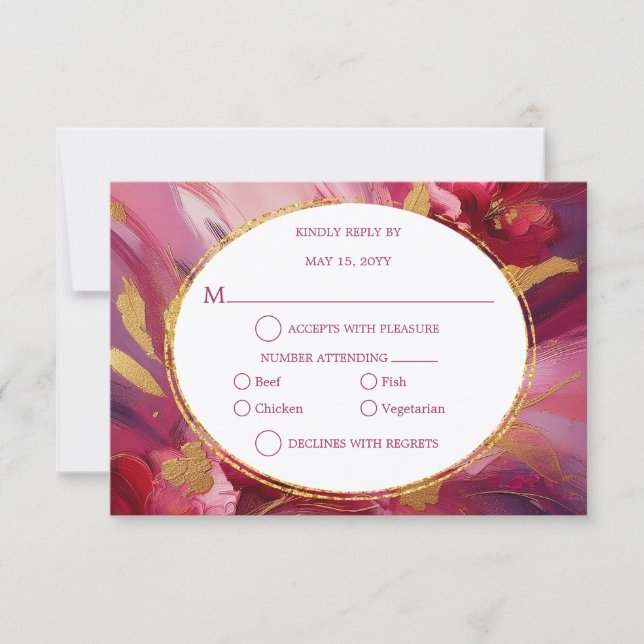 Contemporary Elegance: Fuchsia Pink Gold RSVP Card (Front)