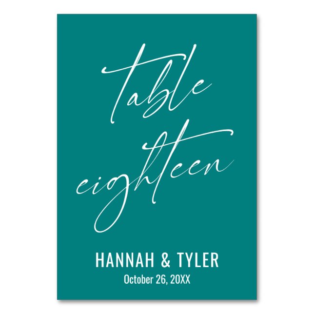 Contemporary Elegant Teal Table Eighteen Number (Front)