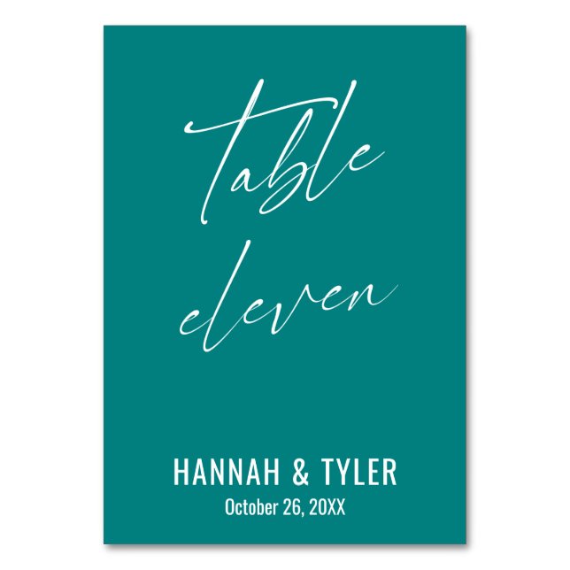 Contemporary Elegant Teal Table Eleven Number (Front)