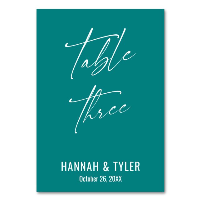 Contemporary Elegant Teal Table Three Number (Front)