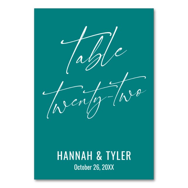 Contemporary Elegant Teal Table Twenty-Two Number (Front)