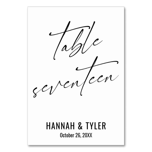 Contemporary Elegant Typography Table Seventeen Number (Front)