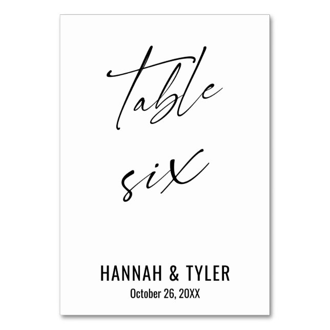 Contemporary Elegant Typography Table Six Table Number (Front)