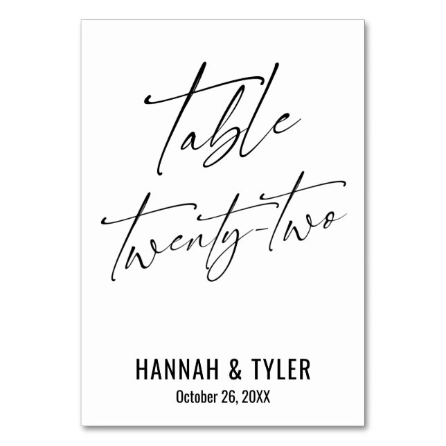 Contemporary Elegant Typography Table Twenty-Two Table Number (Front)