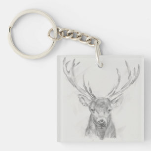 Contemporary Elk Sketch Key Ring