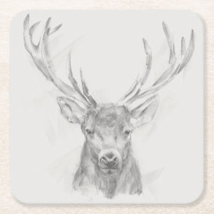 Contemporary Elk Sketch Square Paper Coaster