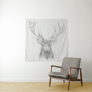Contemporary Elk Sketch Tapestry