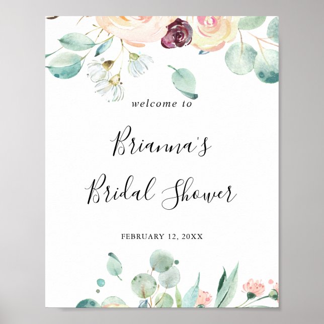 Contemporary Eucalyptus Bridal Shower Welcome Poster (Front)