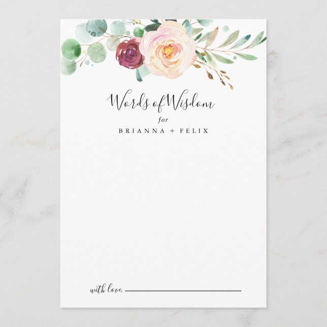 Contemporary Eucalyptus Wedding Words of Wisdom Advice Card (Front)