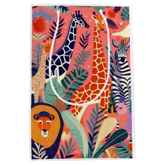 Contemporary exotic animals and birds 1 pink medium gift bag