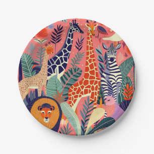 Contemporary exotic animals and birds 1 pink paper plate