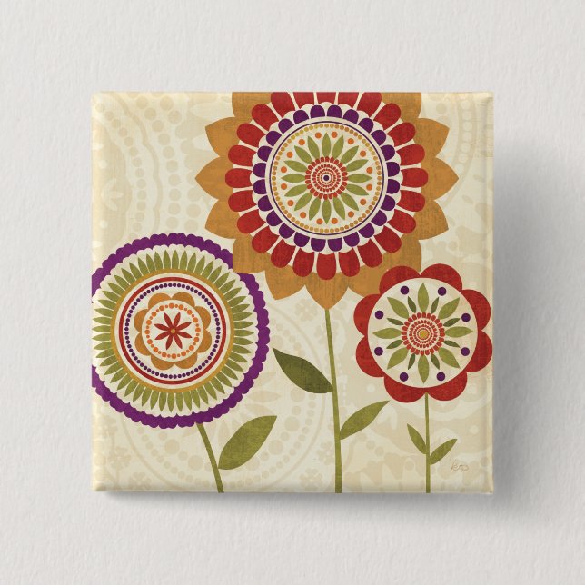Contemporary Fall Flowers 15 Cm Square Badge (Front)