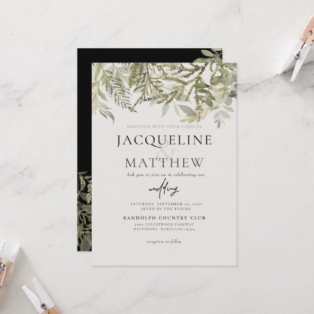 Contemporary Fall Foliage Wedding Invitation (Front/Back In Situ)
